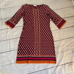 Calvin Klein size 10 pink orange geometric print 3/4 sleeve knee length dress